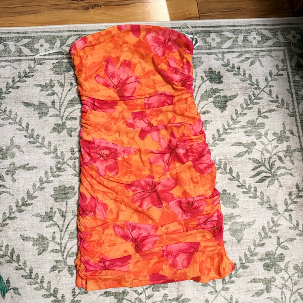 SHEIN Orange and Pink Floral Mini Dress